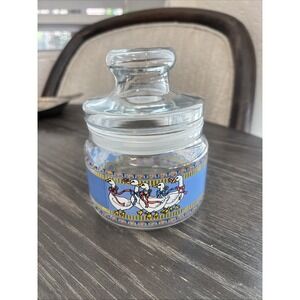 VintageDuck Geese Glass Container Jar Countrycore Candy Top Lid 1980's/90s